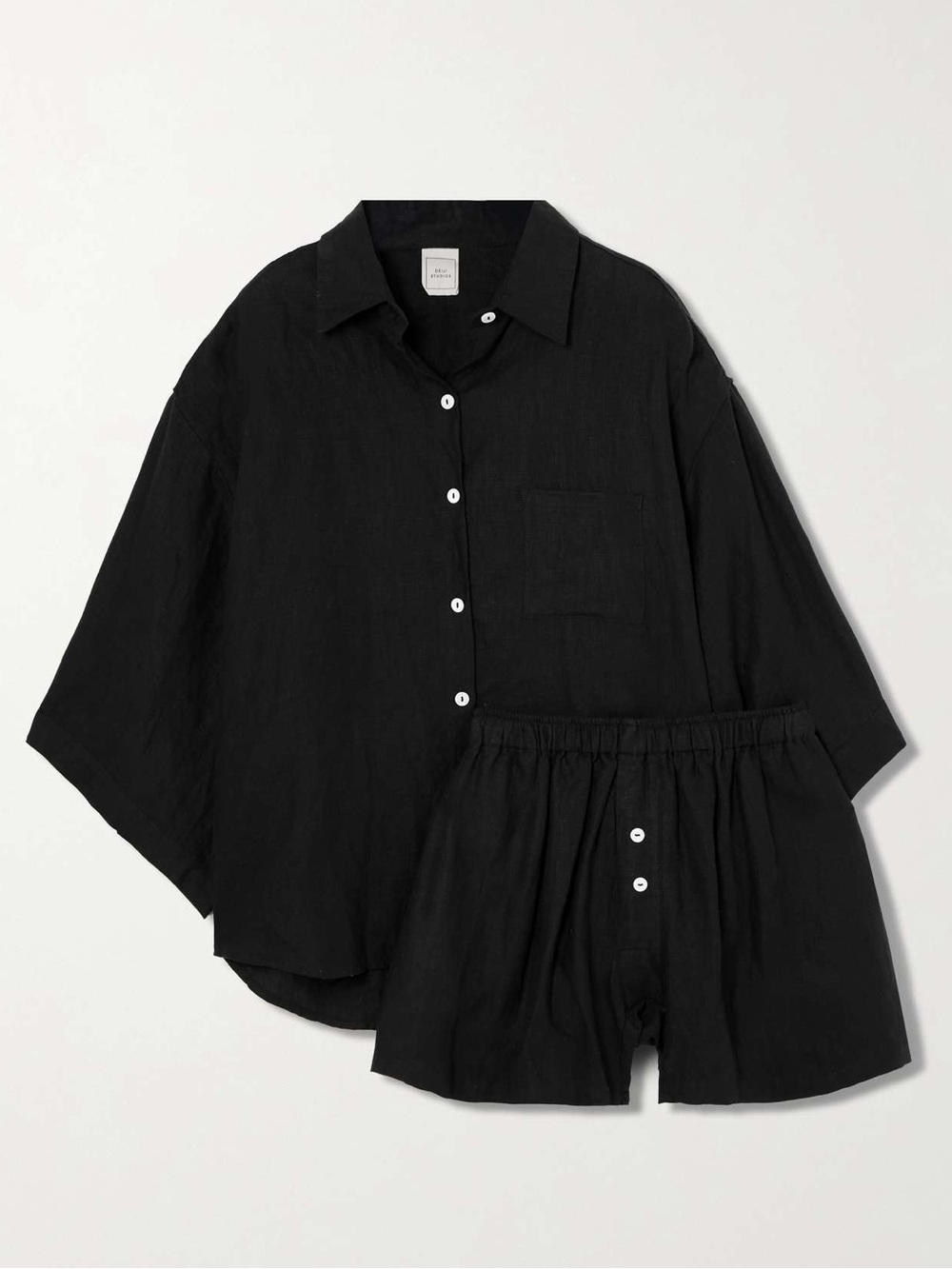 NWOT Deiji Studios 03 Linen Shirt and Short Set in Black - M/L